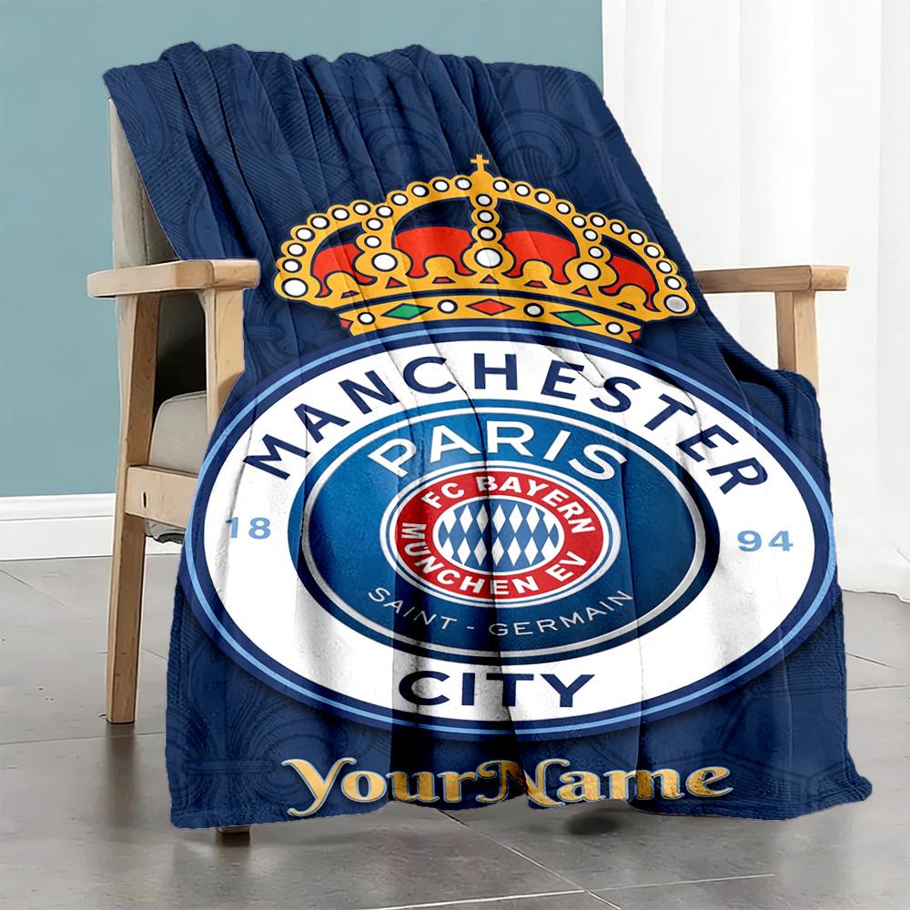 Manchester City Customize Text Blanket Gift Personalized Blanket Soft Warm Cozy Throw For Picnics Living Room Bed Home Decor Four Seasons Multipurpose