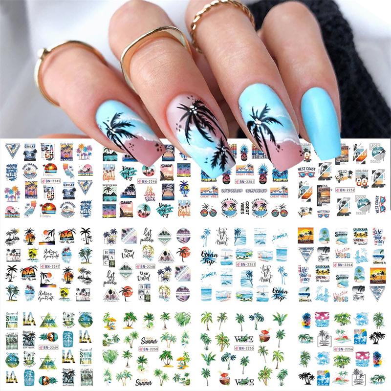Summer 3D Nail Art Decal Coconut Tree Sunset Pattern Fashion Nail Art Decor Stickers