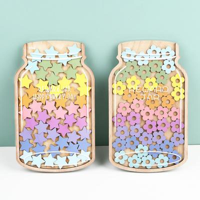 Barattolo delle Ricompense in Legno con 25 Stelle Fiori Colorati per Bambini Studenti Addestramento al Vasino