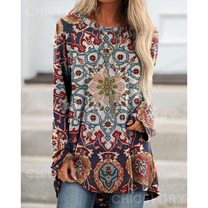 Vintage T Shirt European Pattern 3d Print T-shirt Women Fashion T-shirts Long Sleeve Tops Tees Harajuku Tshirt Ladies Tops Y2k