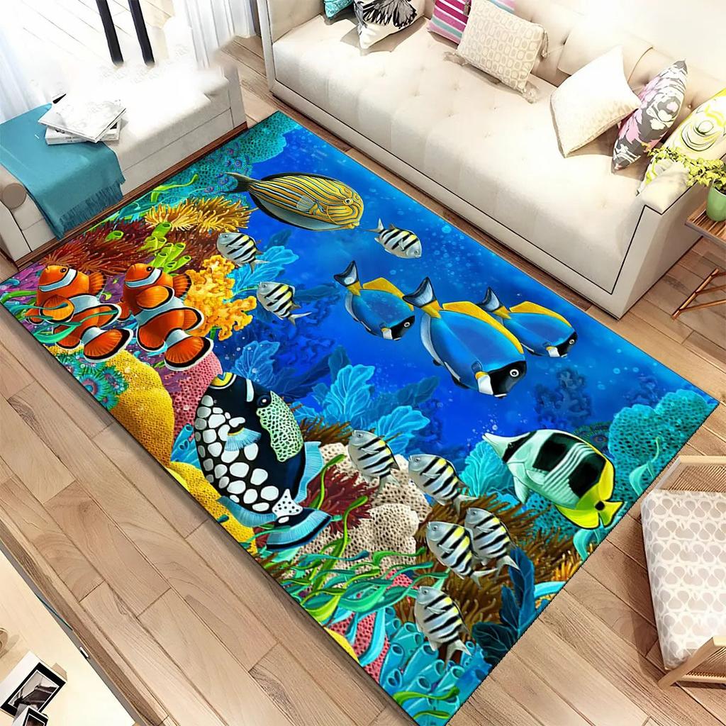 3D Meeresboden Unterwasserwelt Teppich Wohnzimmer Dekoration Schmutzabweisend Schlafzimmer Sofa Couchtisch Bereichsteppiche Waschbare Fußmatte