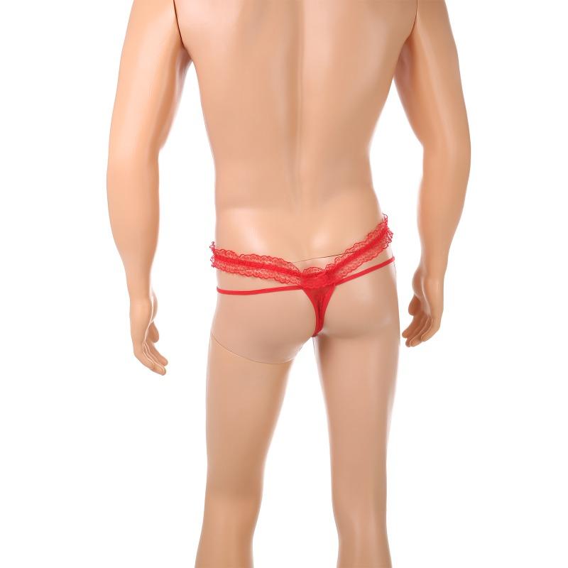 Hot-selling men's lace thong dummy sexy double belt U convex bag temptation free bikini T-pants