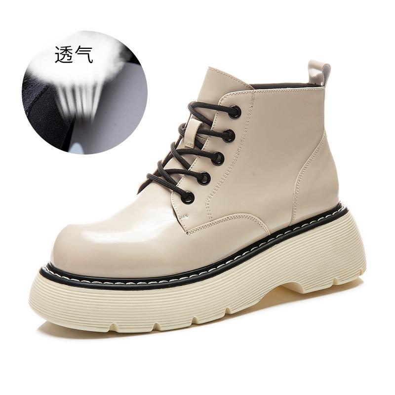 

Leather Martin boots women s 2025 autumn new thick heel platform short boots children s high heel medium boots casual women s boots tide 35 бежевый