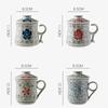 Modrobílý porcelánový šálek na čaj Keramický ručně malovaný Retro hrnek s oddělovačem na vodu a víčkem s filtrem Kancelářské šálky na čaj Nápojové nádobí