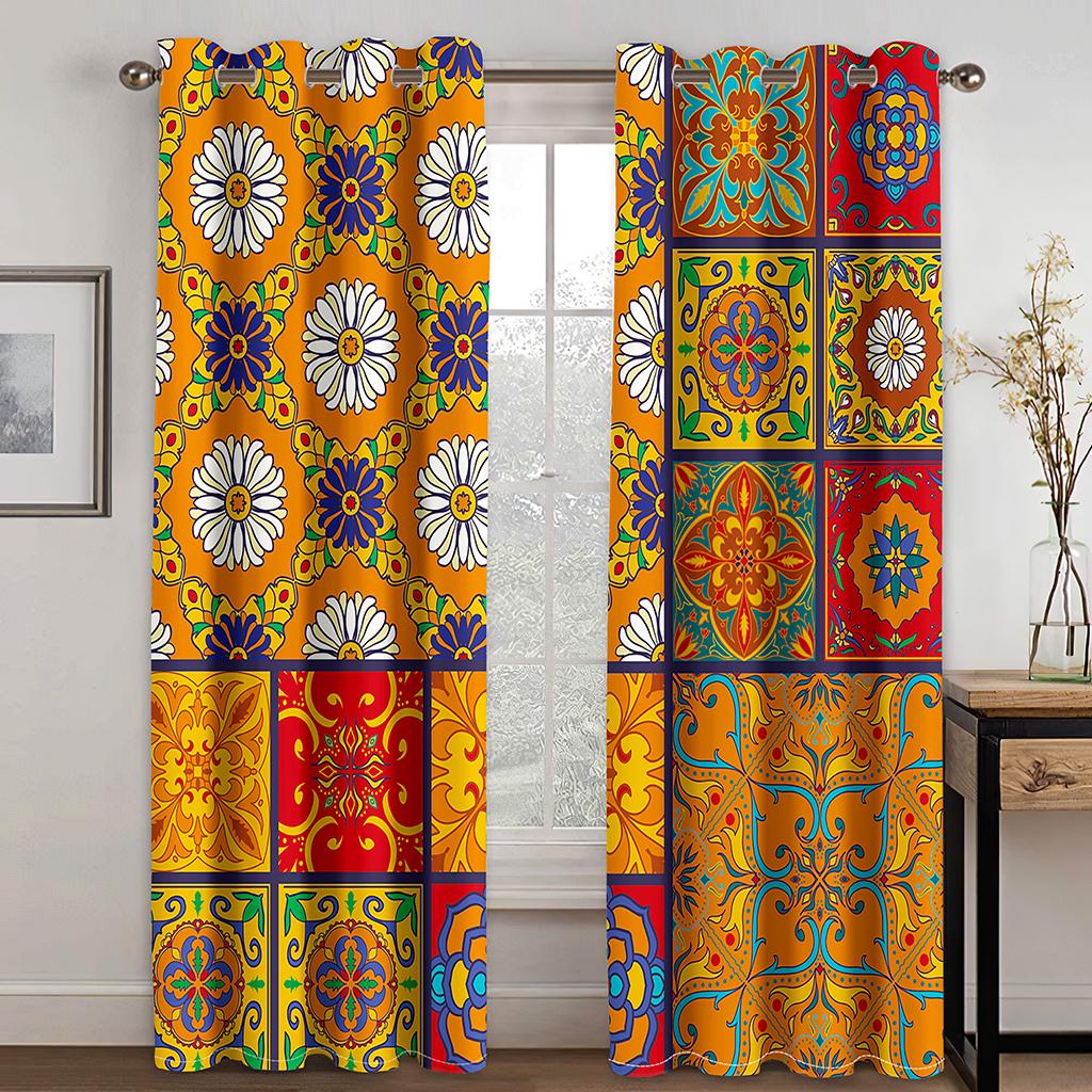 Blackout Curtain Geometric Boho Window Curtains Kids Teens Adult Bedroom Darkening Window Drapes for Living Room Decor Cotinas