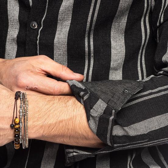 Skjorte for menn Stripete fargematchende turn-down krage Single-breasted cardigan Slim Fit Tynn Myk Pustende Langermet Streetwear Herre-topp