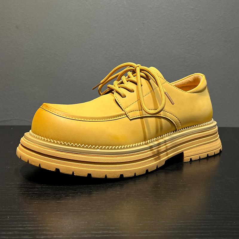 

Белые кожаные туфли на шнуровке для мужчин 2025 Осень Новые туфли в британском стиле Рабочая обувь Платформа Роскошная дизайнерская обувь Zapatos De Hombre 43 жёлтый