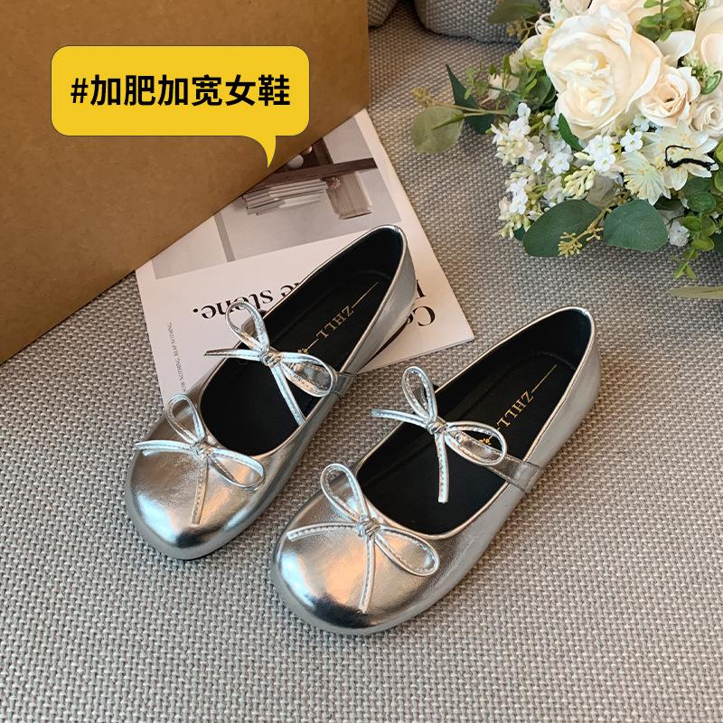 Shallow Bow Flat Shoes Spring New Versatile Single Shoes Wide Feet Fat Feet Large Size Women's Shoes