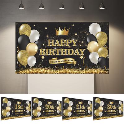 Photo Booth Banner Happy Birthday Backdrop Balloons 18th 30th Birthday Flag
