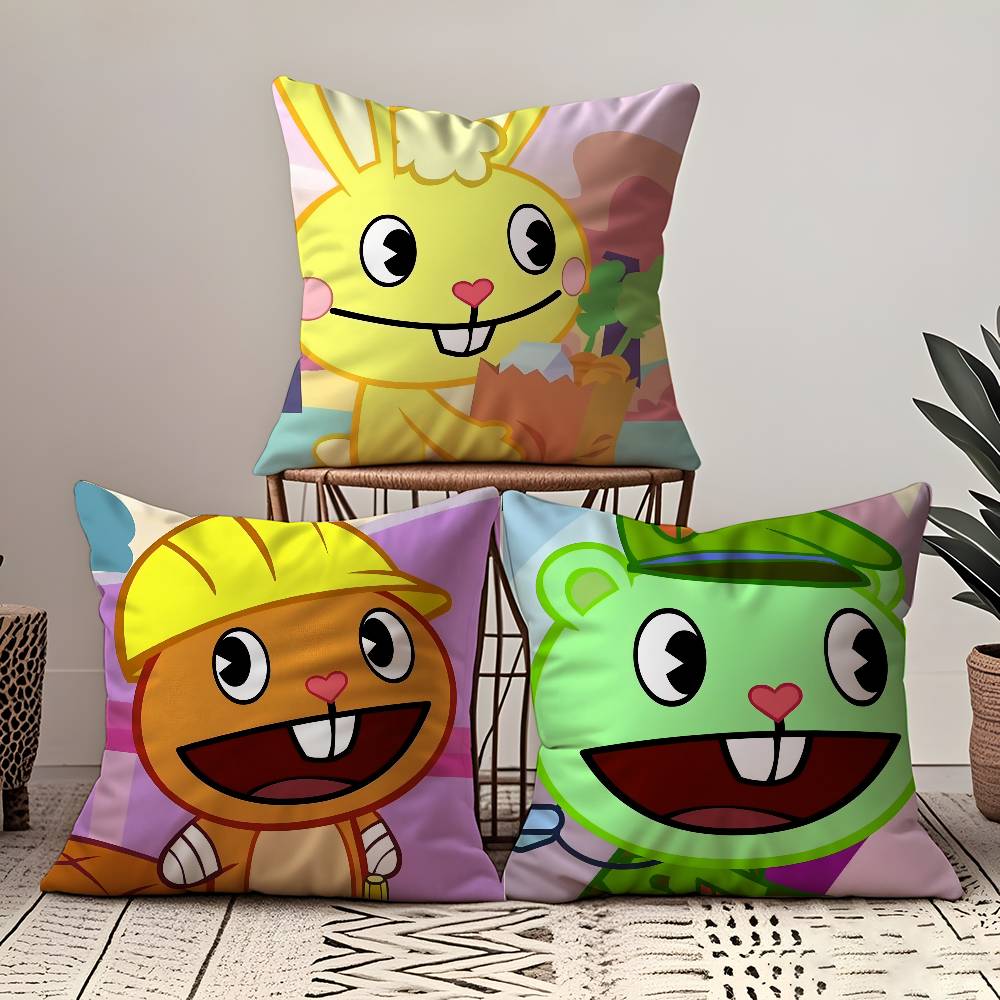 N-Nutty H-Happy Tree F-Friends Pillow Case Comfort Sofa Bed Silky Elegant Invisible Zipper Custom Decorative Cushion Cover