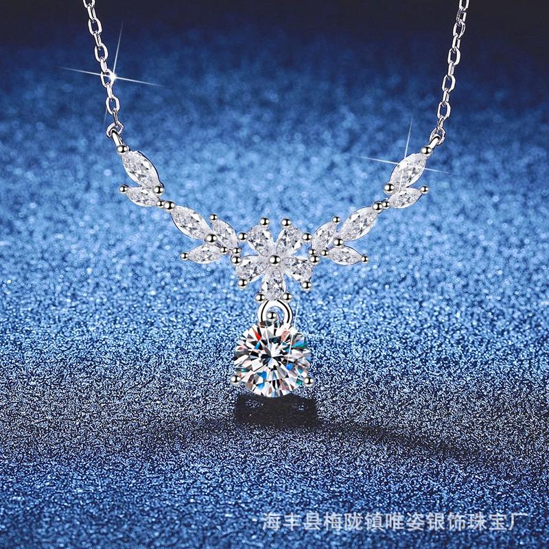 Moissanite Necklace Women Wheat Design Dainty Clavicle Chain Luxury Versatile Jewelry Gift