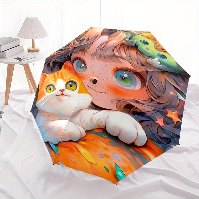 

1pc Cute Cat Pattern Umbrella, Fashionable, Personalized, High-Value Folding Umbrella, a Must-Have for Summer, 8-Rib Durable Iron Frame, Tri-Fold Comp