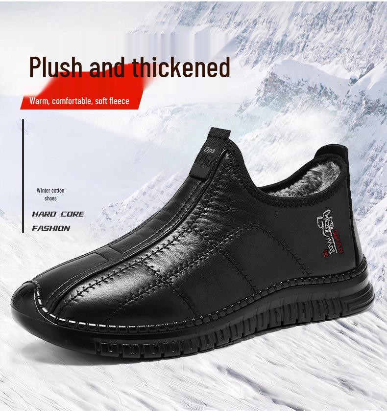 Men's Winter Cotton Boots - Thickened Velvet Warm Casual Slip-On Shoes for Dad, Non-Slip, Perfect for Middle-Aged and Elderly.