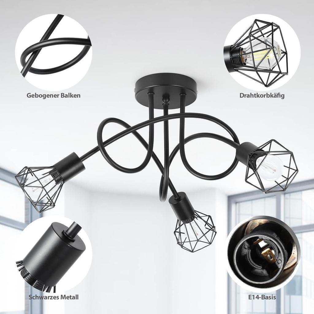 Ceiling Light 3Heads Black Color Modern Lights for Home for Bedroom Living Room Decorative Lighting LED Chandelier Lamp
