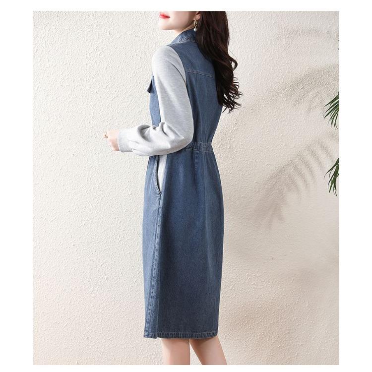 Youthful Denim Dress for Women Spring Flattering Loose Fit Cover Belly Slimming Elegant Long Dress