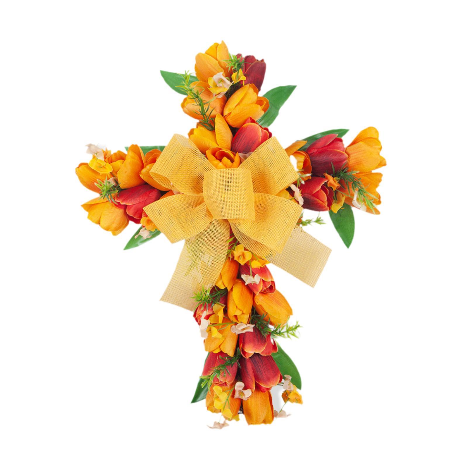 

Easter Cross Wreath Tulip Door Wreath Floral Wreath Party Window Festival Indoor Easter Decoration Gift Artificial Flower Wreath жёлтый