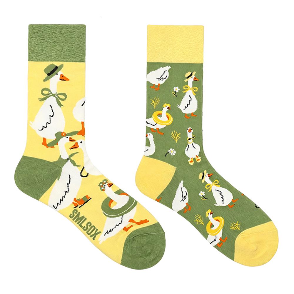 Calzini AB Asimmetrici Trendy Divertenti per Coppia Anatra Mandarina Colorati Calzini a Mezza Gamba SMLSOX