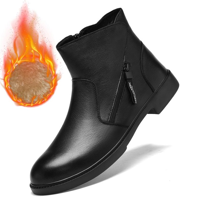 Men's Plus Size Leather Martin & Chelsea Boots - Side Zip & Fleece-Lined for Autumn/Winter