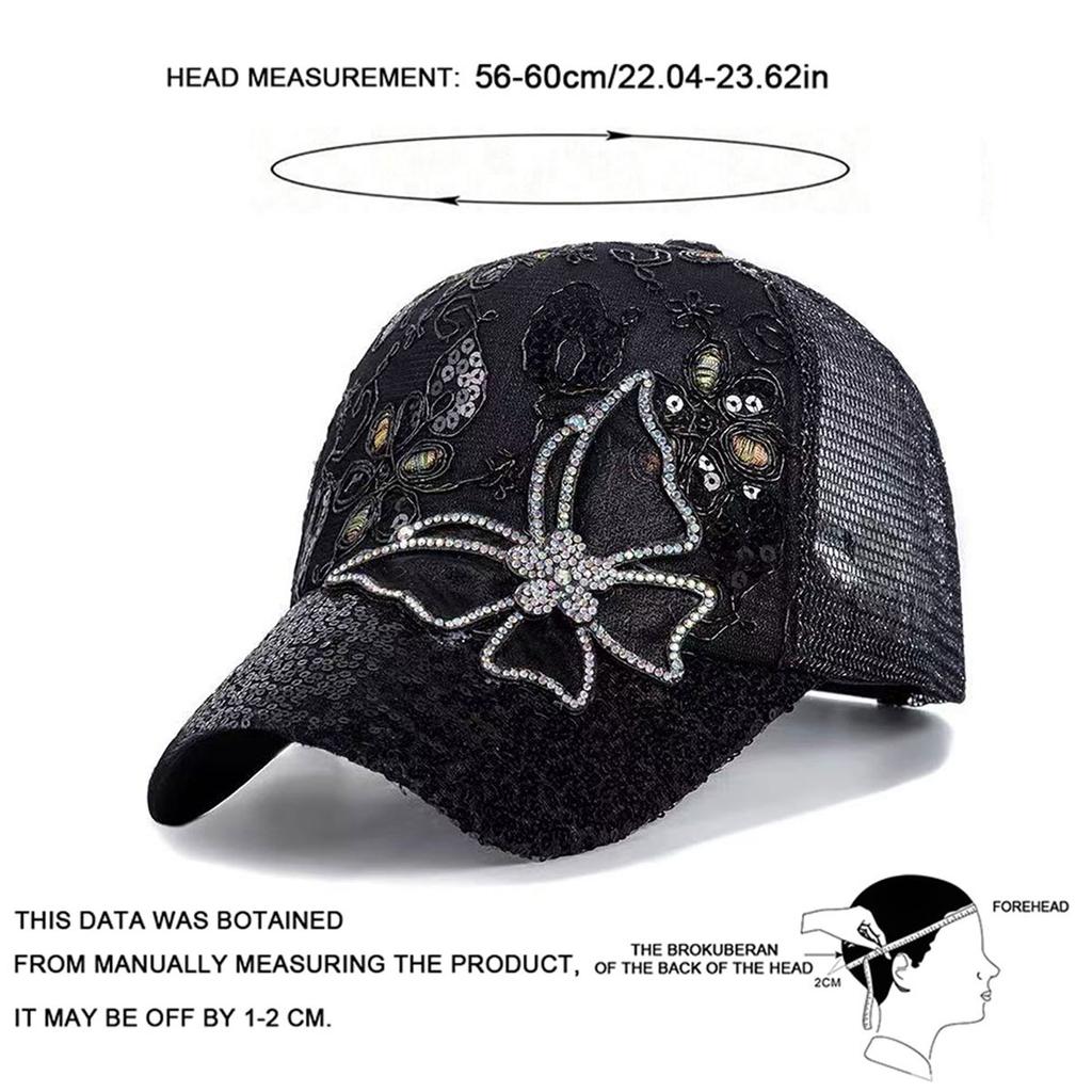 Unisex Butterfly lace sequin decoration Adjustable mesh Baseball Hat sun caps Spring Summer Outdoor Leisure Hats Travel Accessories for Women Men