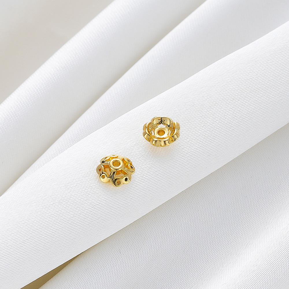14K Copper 7mm Four-leaf Tibetan Flower Tray Spacer Handmade DIY Bracelet Necklace Pearl Spacer Bead Cap Holder