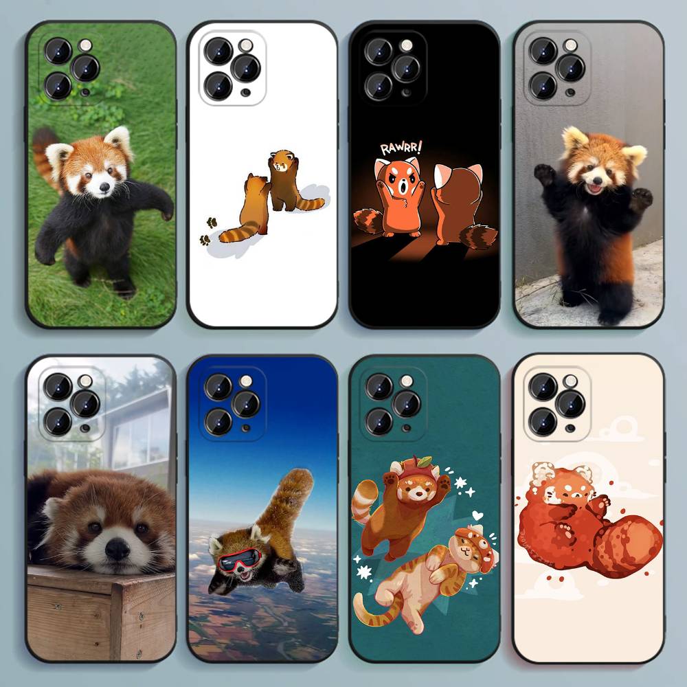 Cute Red Panda Animal Phone Case For iPhone 17,16,15,14,13,12,Pro,Max,Plus,E,SE4,Air,Mini Black Soft Cover