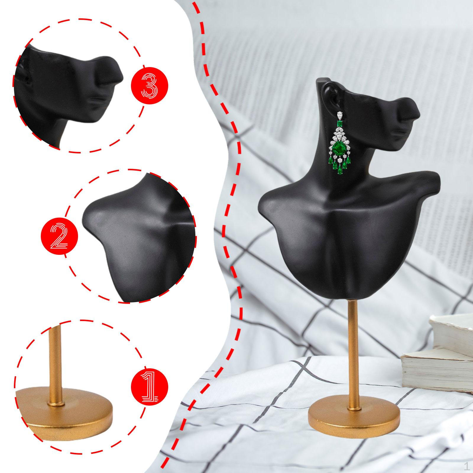 

Bust Jewelry Display Model Mannequin Elegant Earring Pendant Chain Necklace Stand for Show чёрный