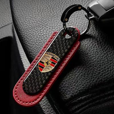 Car Keychain Decorative Accessories Carbon Fiber Pendant For Porsche Cayenne Panamera Macan 911 718 Taycan Boxster Cayman 918