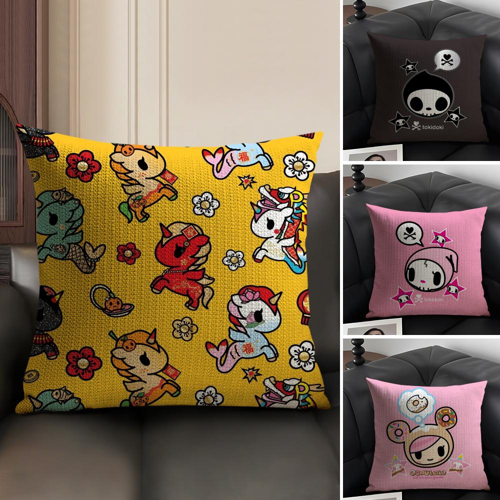 Japan Tokidoki Creative Pillow Case Natural Linen Organic Fabric Double-Sided Printing Sofa Home Decor Gift Cushion Cover