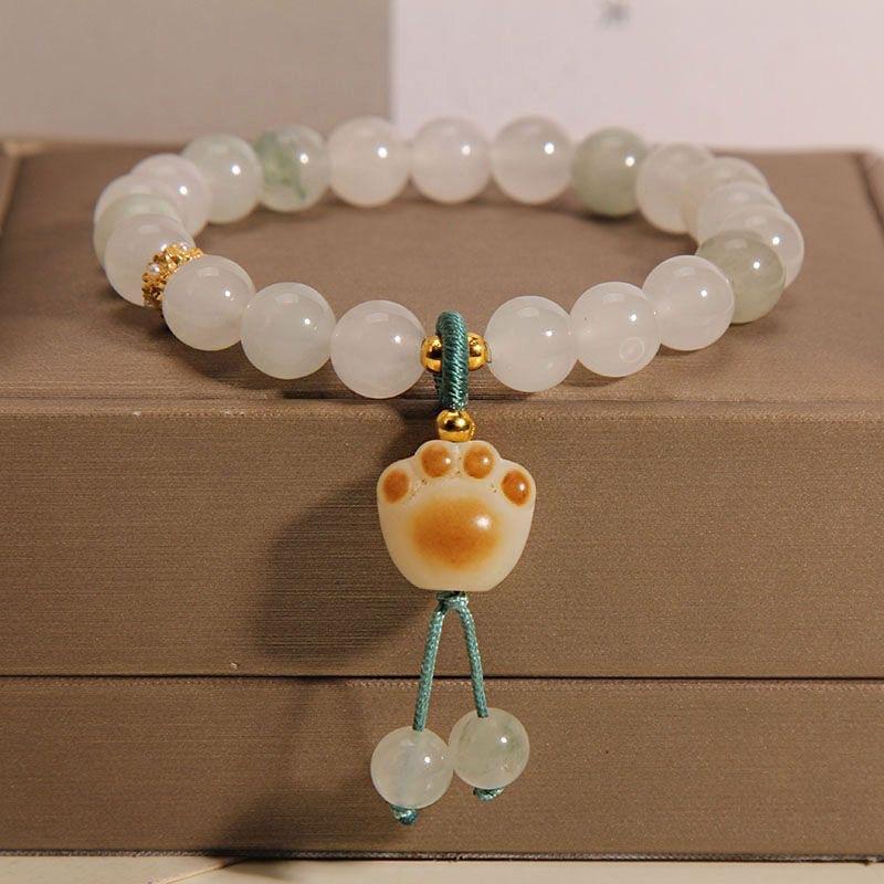 Women Tianshan Jade Bracelet, Cat Paw Design, Fresh Style Travel Gift