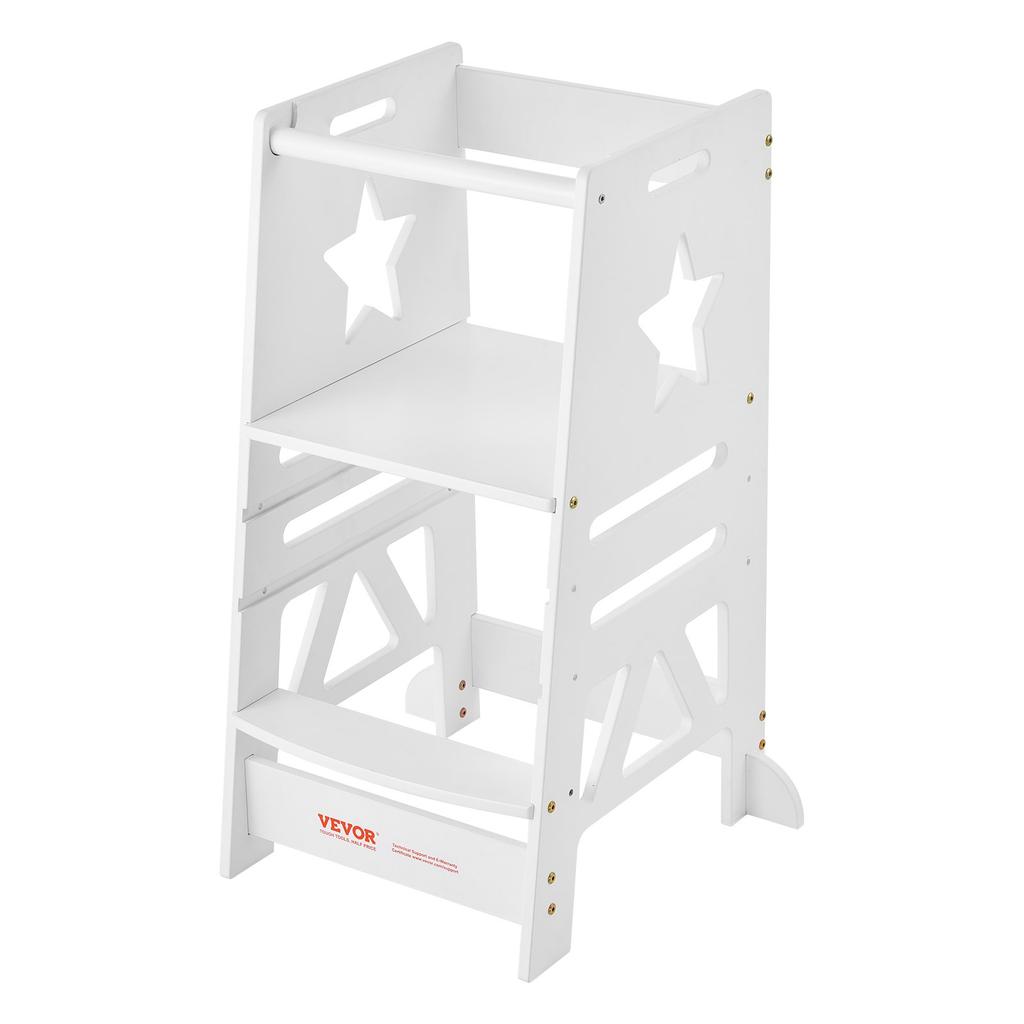 VEVOR Tower Step Stool for Kids and Toddlers, 3-Level Height Adjustable Toddler Kitchen Stool Helper
