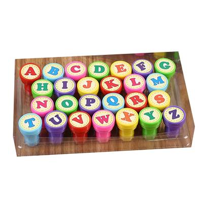 Cartoon 26 Stück Alphabet Buchstaben runde Stempel Spielset Selbstfärbende Nummernstempel für Kinder-Arithmetik DIY Scrapbooking Lehrmittel
