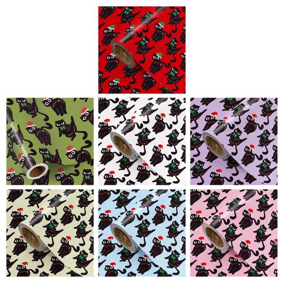 Christmas Cat Wrapping Paper 16.4 Ft Cute Black Cats Gift Wrap Roll Holiday Gift Wrap for Boys Girls Cat Lovers Christmas Party