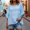 Women's Batwing Sleeve Linen Blend Blouse Round Neck Pocketed Casual Loose Tunic Top