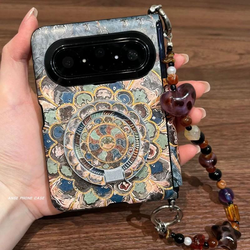 Dunhuang Ethnic Style Phone Case Pura X MAX Foldable With Magnetic Stand PC Material Anti-Shock Slip-Resistant