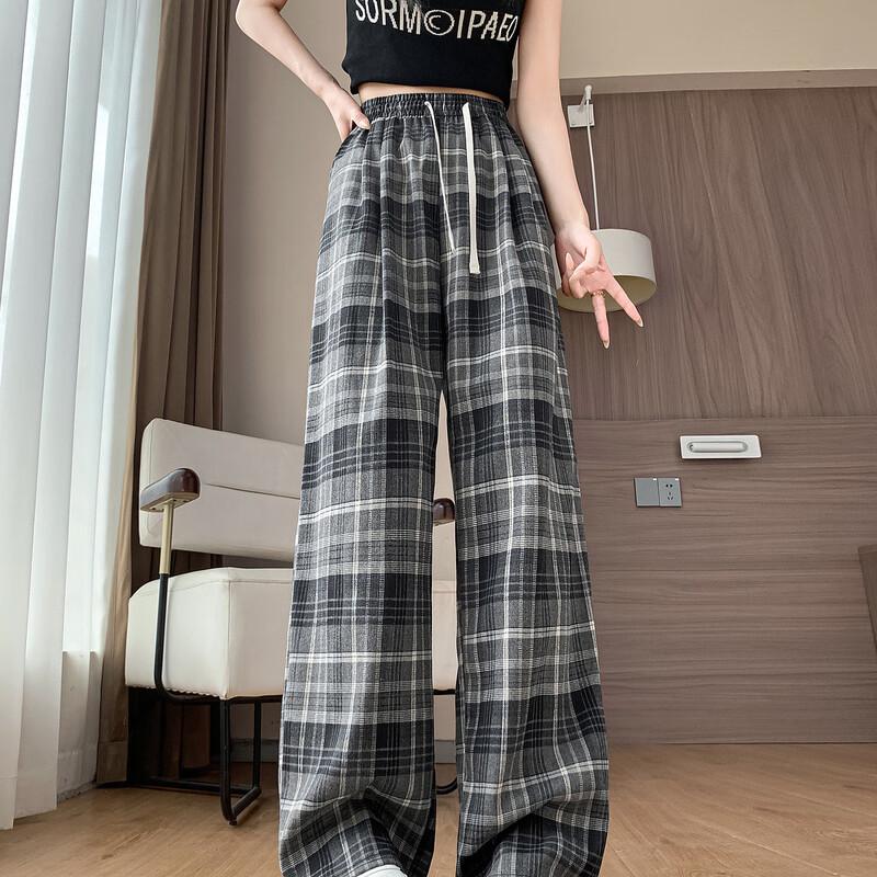 Demana Flattering Elastic Waist Plaid Wide-Leg Pants