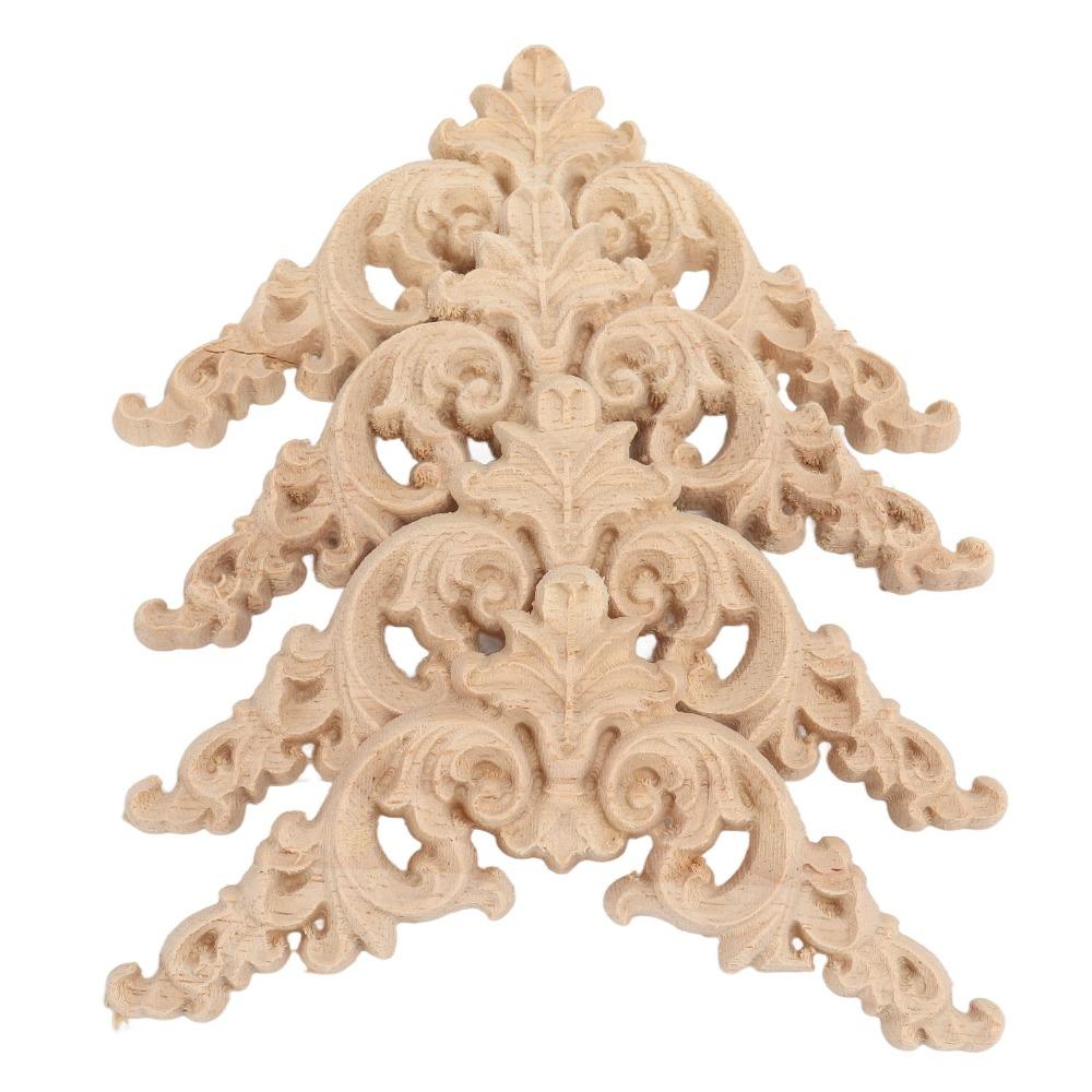 5Pcs 8cm Wood Appliques Onlays Hand Carved Corner Onlay Applique For Cabinet Door