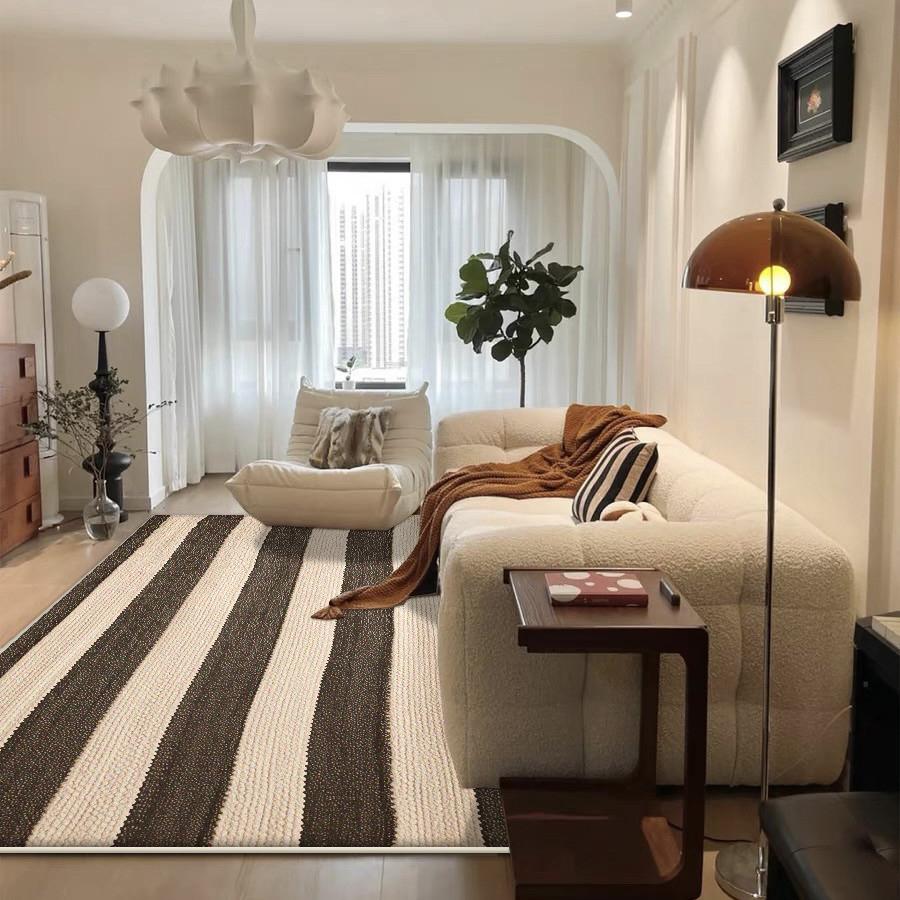 Nordic Light Luxury Carpet Living Room Fashion Striped Decor Sofa Fluffy Plush Rug Customizable Bedroom Soft Short Velvet Mat