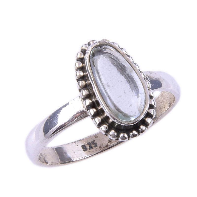 Natural Aquamarine Gemstone Handmade 925 Solid Sterling Silver Ring Size 7 R5Z72