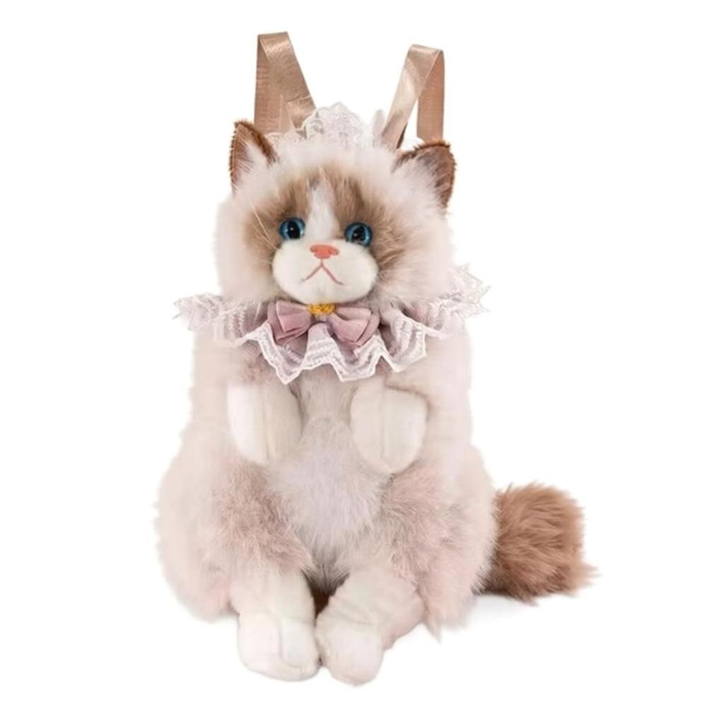 New Realistic Cat Simulated Puppet Cat Backpack Soft Fluffy Cute Cartoon Cat Backpack School Bags Travel Storage коричневый