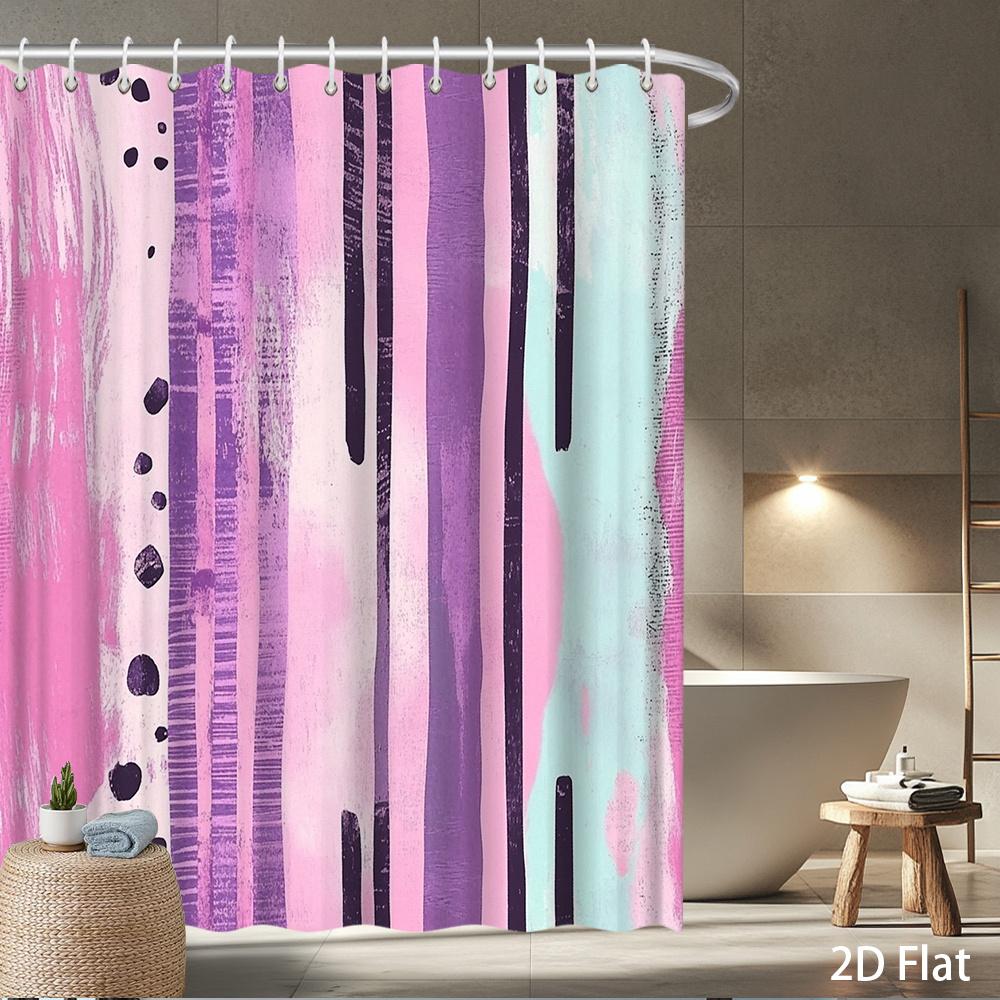 

Abstract Shower Curtain – Soft Pink, Purple & Mint Stripes, Textured Watercolor Effect, Waterproof Polyester, 72X72 Inch W60H190(CM)-1 Pcs