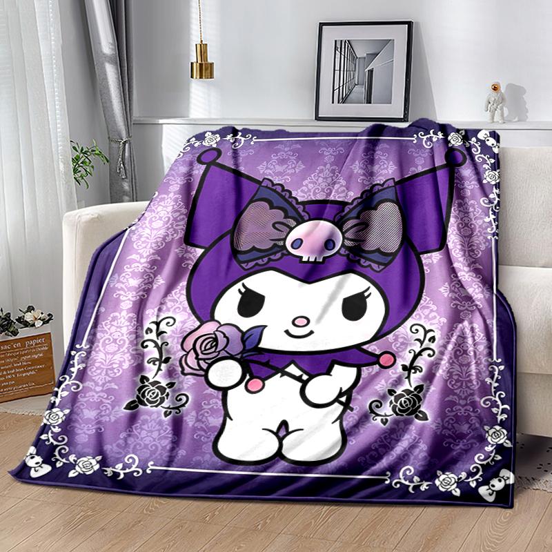 1pc Blanket Sanrio Kuromi2 Print Design, Lightweight Blanket for Sofa, Bed- Soft &Warm, Gift for All Seasons Like Christmas, Halloween