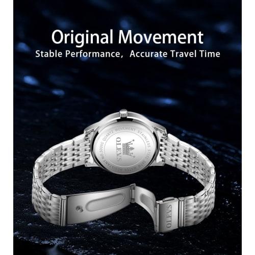 OLEVS Men's Waterproof Analog Quartz Watch with Silver Stainless Steel Band, Pressure Resistant, Easy to Read, Casual