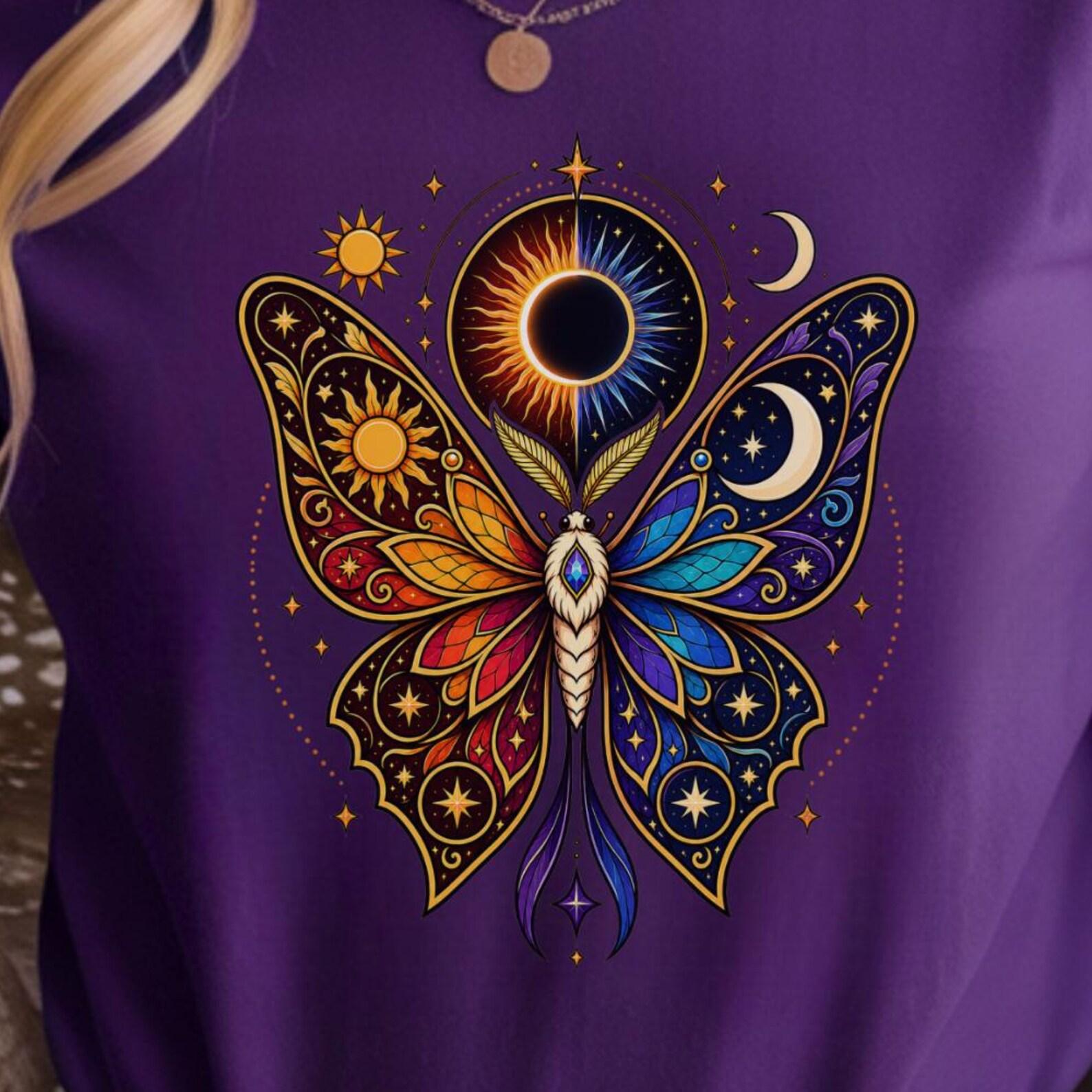 Celestial Luna Moth Shirt | Sun Moon Cosmic Butterfly Tee M