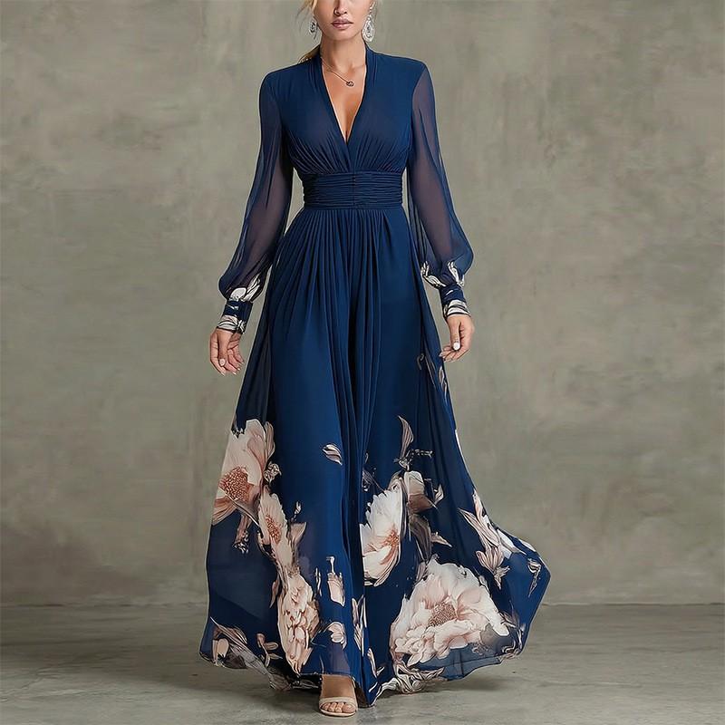 Women s Clothing Spring New European American Dress Fashionable Elegant Printed V-neck 3XL