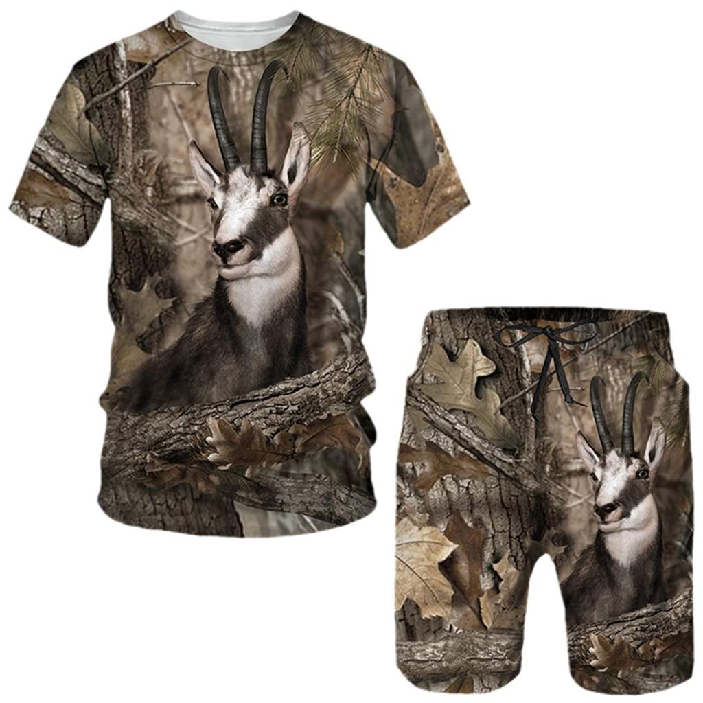 Camo Hunting Animal Tracksuit Camouflage 3D Print Men Fashion Short Sleeve T-Shirts Shorts Sets Streetwear Sportswear Kids Suits