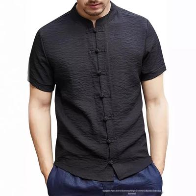 Men's 2024 Summer Chinese Style Frog Button Stand Collar Short Sleeve Plus Size Shirt