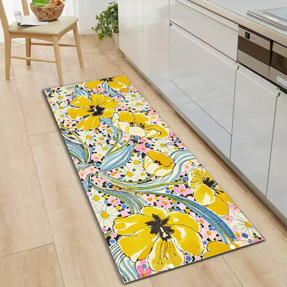 Hippie Chic Runner Rug Bright Summer Blooms Hallway Mat Non-Slip