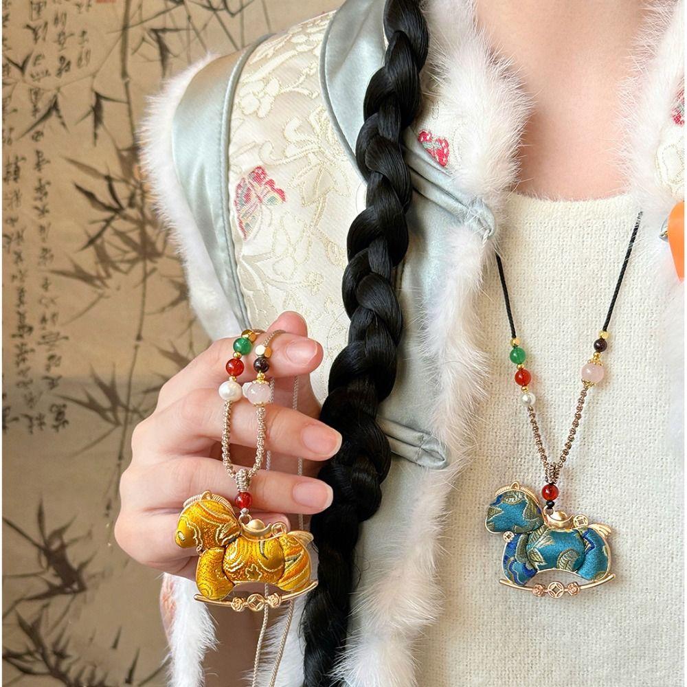 Ancient Style New Chinese Style Necklace Hanging Rope Beads Horse Pendant Women
