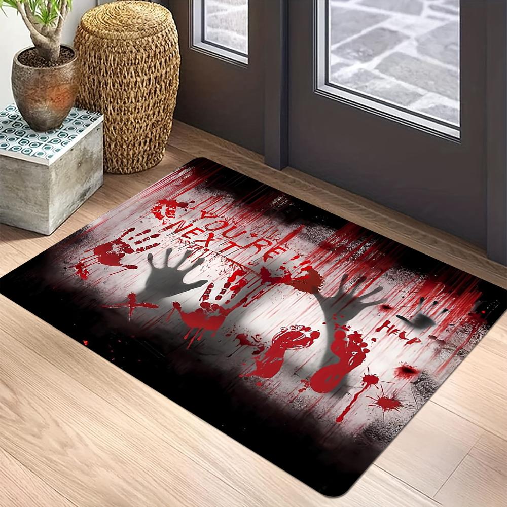 Halloween Backdrop Horror Night Moon Forest Cemetery Skeleton Scary Bloody Mat 3D Illusion Entrance Doormat Carpets