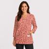 Women's Printed Scrub Top, V-Neck, Double Pockets, Side Slit, 3/4 Sleeve